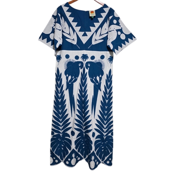 Farm Rio Blue Patchwork Embroidered Dress Size XS - Picture 4 of 5